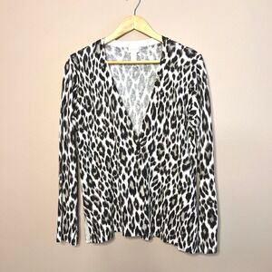 Chicos Womens Cardigan Sweater Size 1 Leopard Print Long Sleeve Button Front